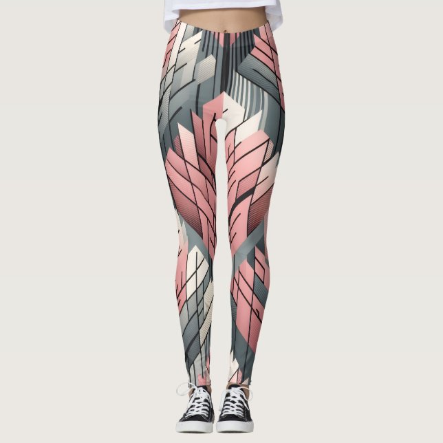 Legging Padrão de Árvores Geométricas Rosa Atômico Cinza (Frente)