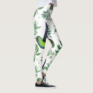 Legging Padrão de Aves das Flores Verdes Inspiradas na Nat