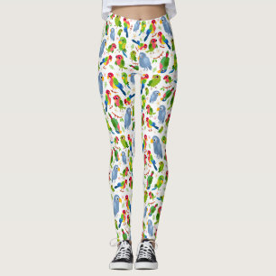 Legging Padrão de Aves Vintage, Padrão de periquito colori