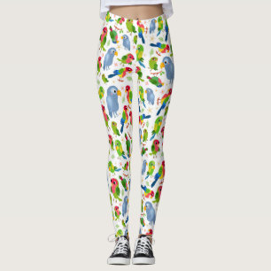 Legging Padrão de Aves Vintage, Padrão de periquito colori