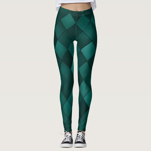 Legging Padrão de Azulejo Esmeralda – Luxo Moderno (Frente)