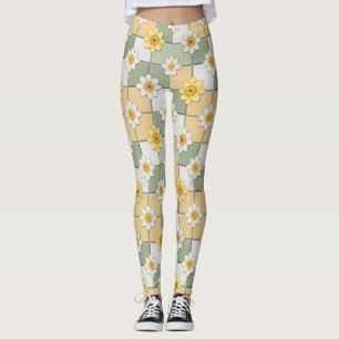 Legging Padrão de Azulejo Floral de Narciso