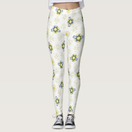 Legging Padrão de Azulejo Floral em Aquarela Suave