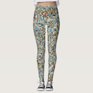 Legging Padrão de Azulejo multicolorido mosaico quadrado (