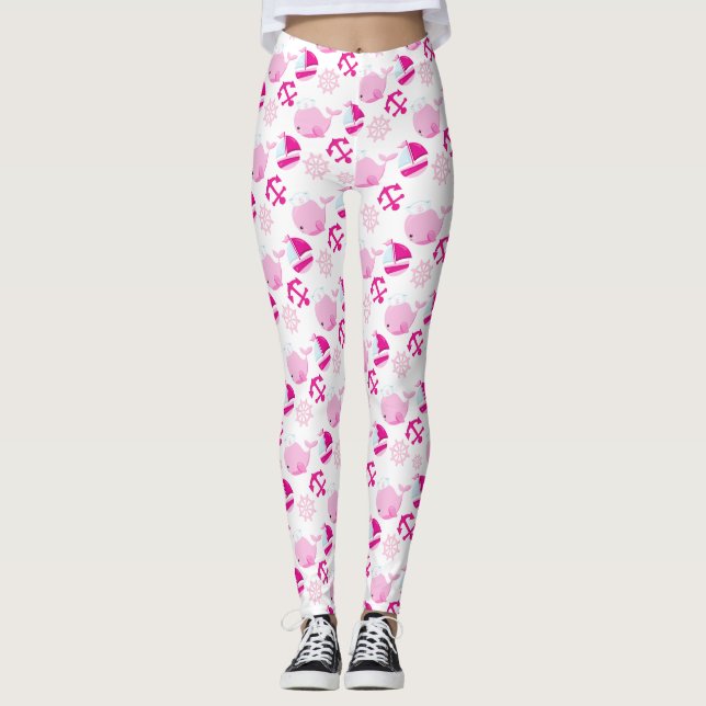 Legging Padrão De Baleias, Baleias Cutas, Baleias Rosa (Frente)