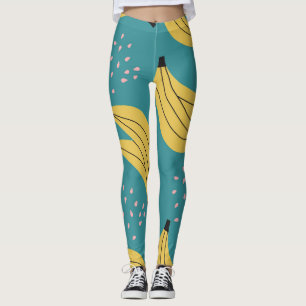 Legging Padrão de banana da safra, fundo azul.
