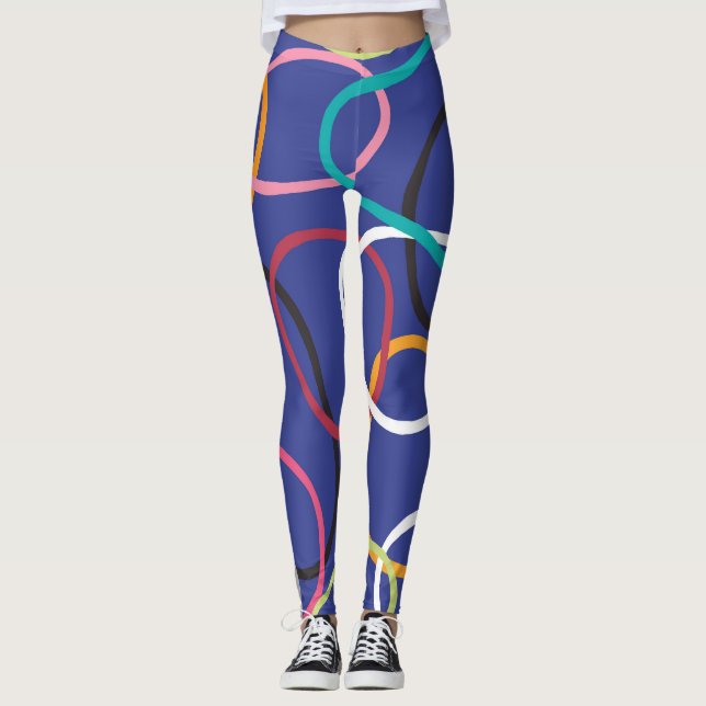 Legging Padrão de Bandas dos círculos de Abstrato de Vinta (Frente)