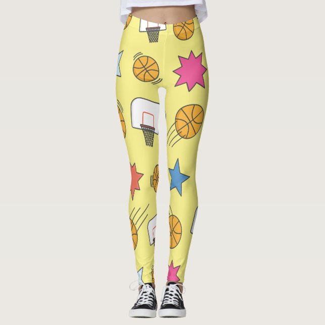 Legging Padrão de basquetebol divertido - Amarelo (Frente)