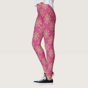 Legging Padrão De Batik Do Círculo De Mandala Floral Rosa