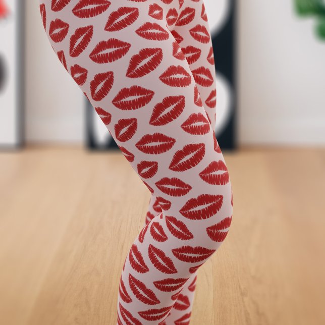 Legging Padrão de Beijo Impressão de Batom Vermelho nas Pe (A fun pair of red lipstick leggings just for you)