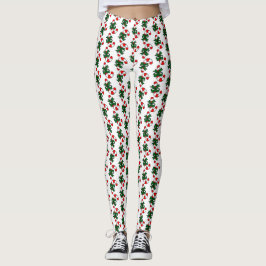 Legging Padrão de Bengala de Natal com Laços Verdes