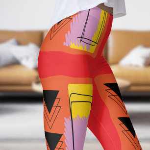 Legging Padrão de Bloco Abstrato Vermelho Moderno