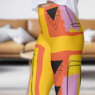 Legging Padrão de Bloco de Abstrato Laranja Amarelo Modern