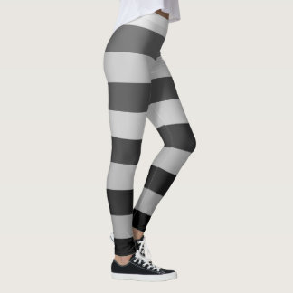 Legging Padrão de Bloco de Cor Listrado Cinza e Preto