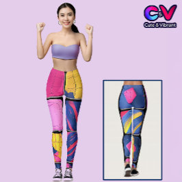 Legging Padrão de Blocos Coloridos Abstratos