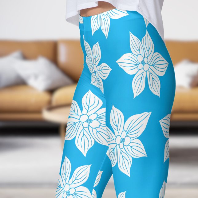 Legging Padrão de Bloom Floral Azul Delicado (Azure in Bloom )