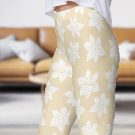 Legging Padrão de Bloom Floral Branco Delicado
