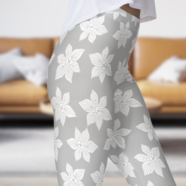 Legging Padrão de Bloom Floral de Cinzas Delicadas (Gray in Bloom)
