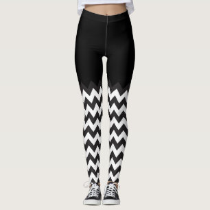 Legging padrão de bloqueio Chevron preto e branco