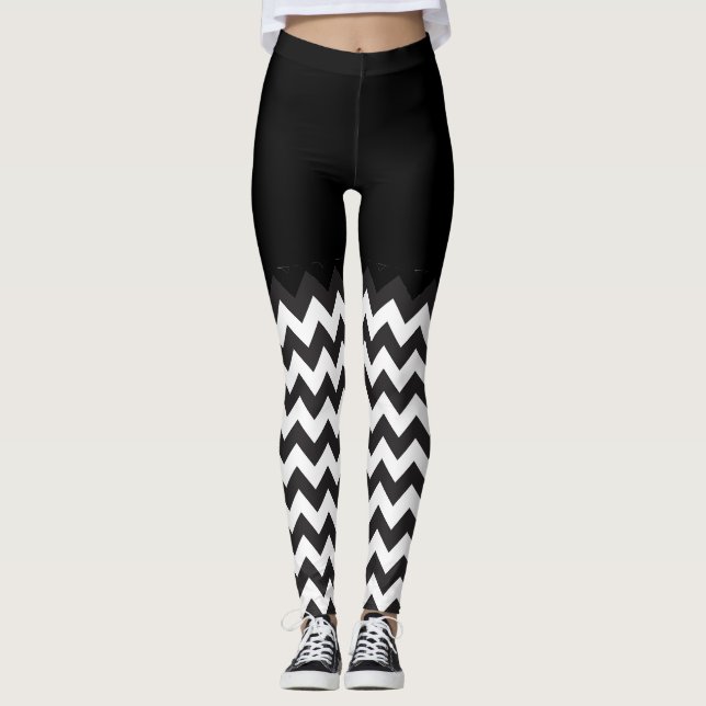 Legging padrão de bloqueio Chevron preto e branco (Frente)