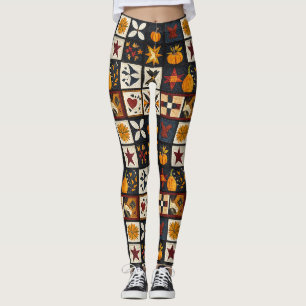 Legging Padrão de bloqueio de outono Colheita Russa