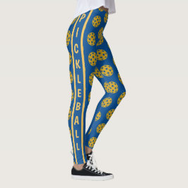 Legging Padrão de Bola Azul e Amarela de Pickleball