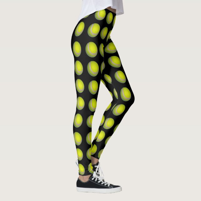 Legging Padrão De Bola De Tênis Amarelo E Preto, (Direita)