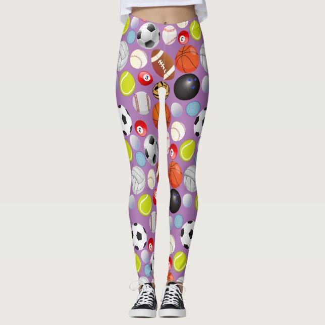 Legging Padrão de Bolas Esportivas LPurple BG (Frente)