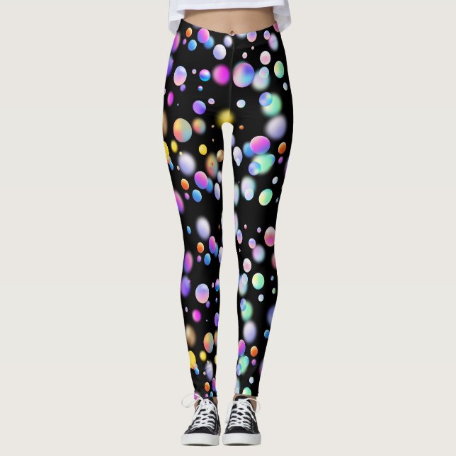 Legging Padrão de Bolas Flutuantes 3D. BG preto (Frente)