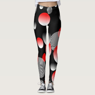 LEGGING PADRÃO DE BOLHA DE ABSTRATO PRETO VERMELHO