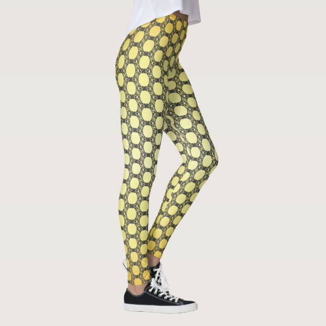 Legging Padrão de Bolinhas Amarelo e Preto (Direita)