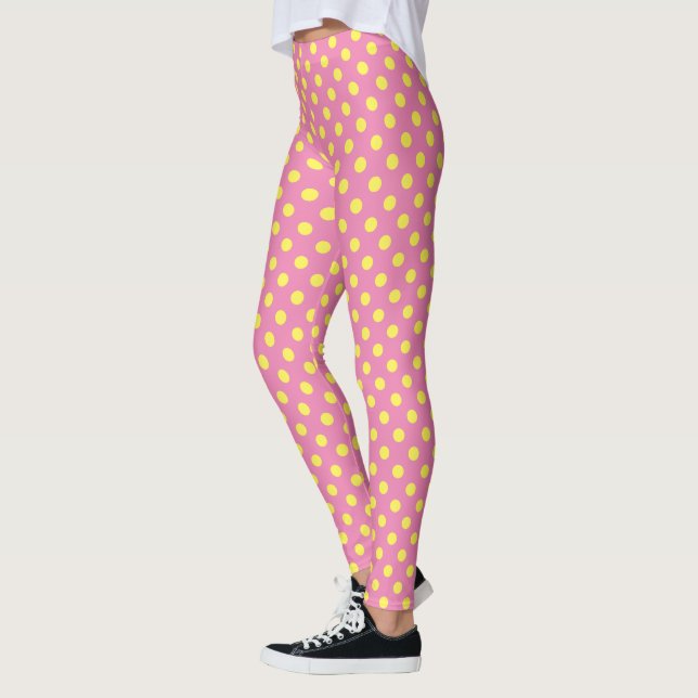 Legging Padrão de Bolinhas Amarelo na Cor de Fundo (Esquerda)