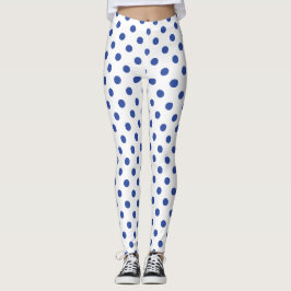Legging Padrão de Bolinhas Azul Branco