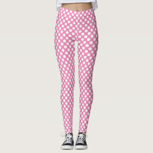 Legging Padrão de bolinhas branco na moda a rosa