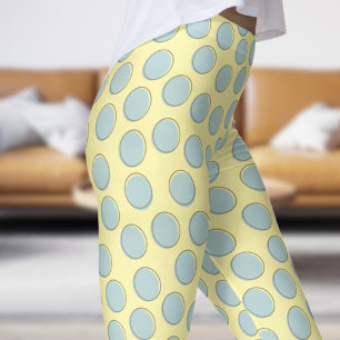 Legging Padrão de Bolinhas brilhante azul e branco creme