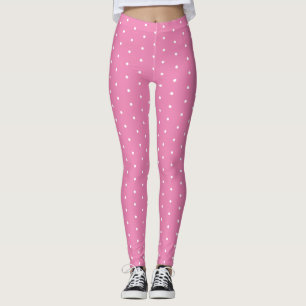 Legging Padrão de Bolinhas Cor-de-Rosa e Branco 