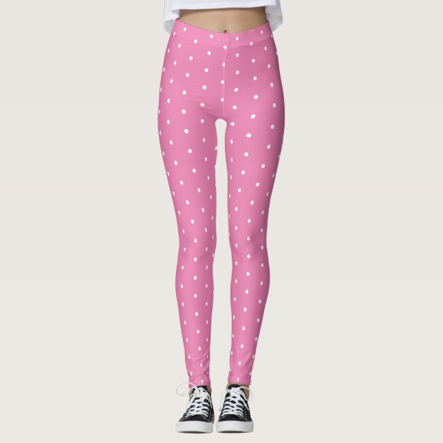 Legging Padrão de Bolinhas Cor-de-Rosa e Branco  (Frente)