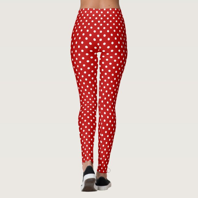 Legging Padrão de Bolinhas de Natal Vermelho e Branco Long (Verso)