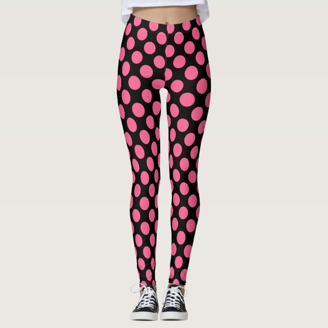 Legging Padrão De Bolinhas Grandes Rosa Quente Nas Pernas  (Frente)