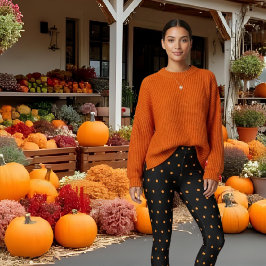 Legging Padrão de Bolinhas Laranja Preto Fofo