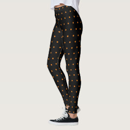 Legging Padrão de Bolinhas Laranja Preto Fofo