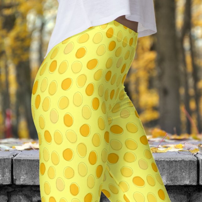 Legging Padrão de Bolinhas na moda Amarelo e Látea (Yellows on Lazer Lemon Yellow Leggings)