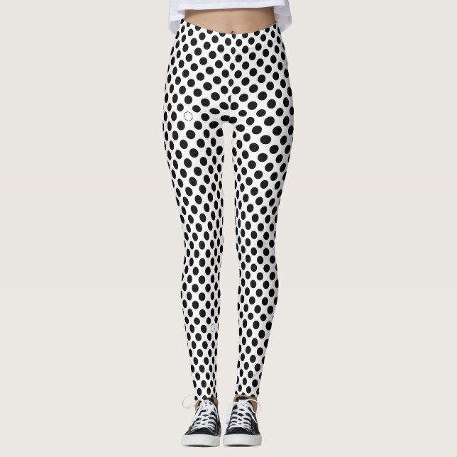 Legging Padrão de bolinhas pretas em branco (Frente)