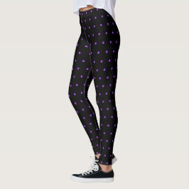 Legging Padrão de Bolinhas Pretas Roxas Fofas