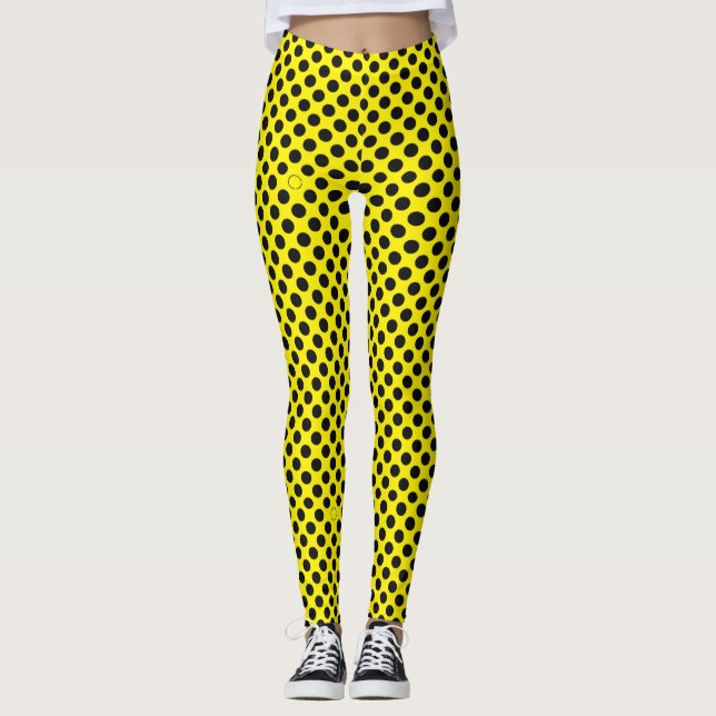 Legging Padrão de bolinhas pretas sobre o amarelo (Frente)