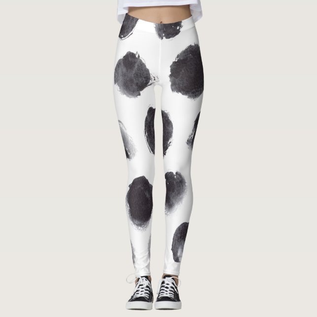 Legging Padrão de bolinhas: preto, cinza. (Frente)