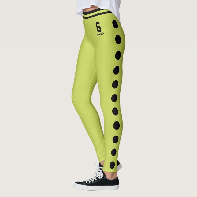 Legging Padrão de bolinhas preto e verde-maçã personalizad (Esquerda)