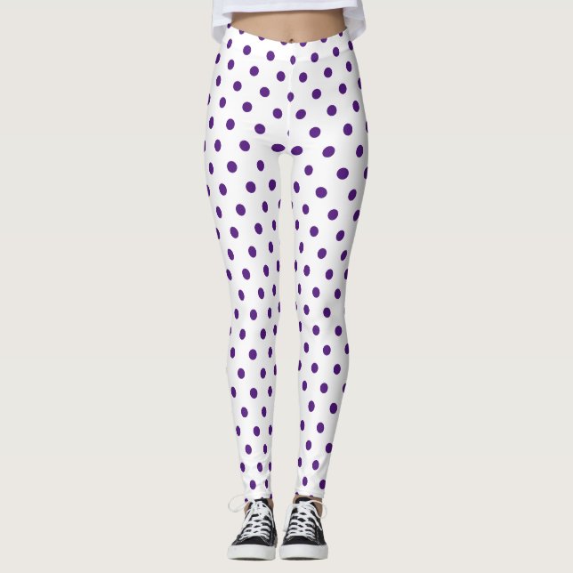 Legging Padrão de Bolinhas Roxo Branco Chic (Frente)