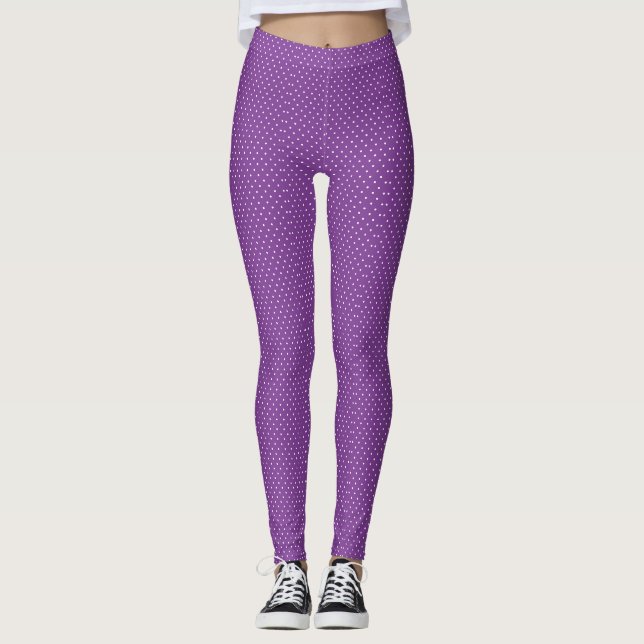 Legging Padrão de bolinhas roxo sem emenda no fundo (Frente)