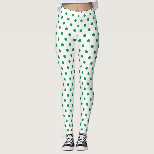 Legging Padrão de Bolinhas Verde Branco Chic (Frente)